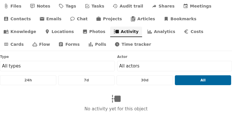 activity integration tab active in the OpenRegister integrations view
