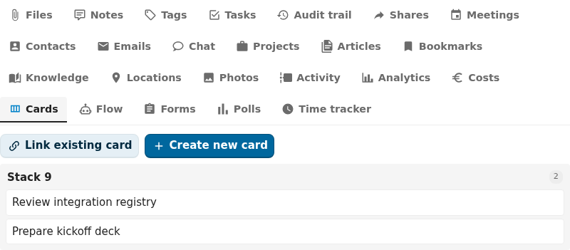 deck integration tab active in the OpenRegister integrations view