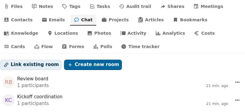 talk integration tab active in the OpenRegister integrations view