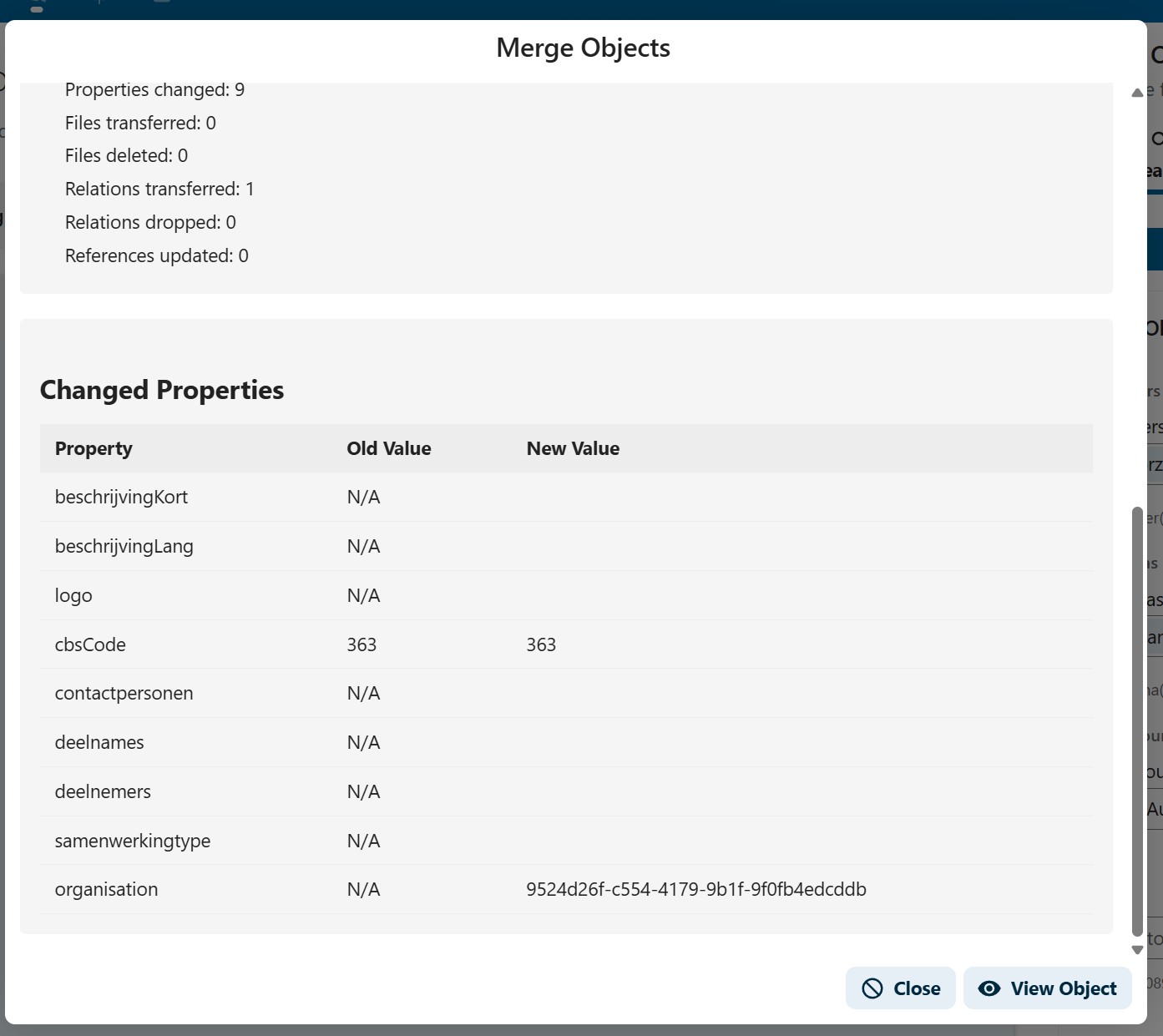 Merge result report