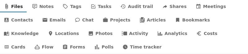 All 24 integration leaves rendered as tabs on an Open Register object's Integrations view